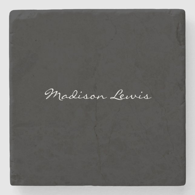 Dessous-de-verre En Pierre Élégant Script Plaque Noir Nom Calligraphie (Devant)