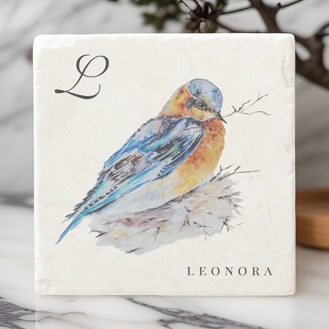 Dessous-de-verre En Pierre Elégante aquarelle Bluebird Personnaliser (Créateur téléchargé)
