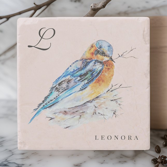 Dessous-de-verre En Pierre Elégante aquarelle Bluebird Personnaliser (Créateur téléchargé)