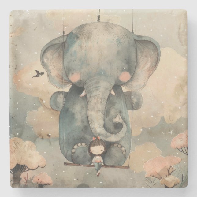 Dessous-de-verre En Pierre "Eléphant aquarelle" (Devant)