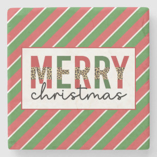 Dessous-de-verre En Pierre Empreinte de léopard de Noël moderne Red Green Str
