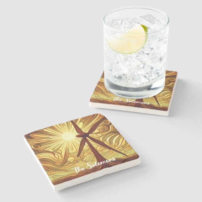Dessous-de-verre En Pierre Énergie solaire et éolienne (Côté)