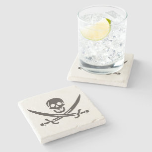 Dessous-de-verre En Pierre Épées de crânes d'obsidienne Drapeau pirate de Cal
