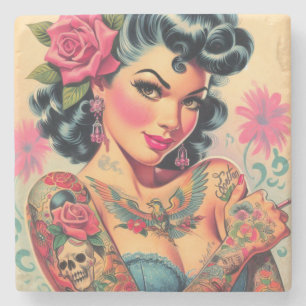 Dessous-de-verre En Pierre Épingle à tatouage rétro