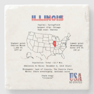 Dessous-de-verre En Pierre Etat américain de l'Illinois sur une carte et des 