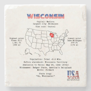 Dessous-de-verre En Pierre Etat américain du Wisconsin sur une carte et des i