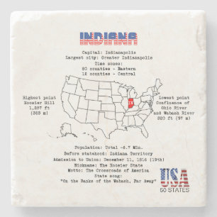 Dessous-de-verre En Pierre État de l'Indiana American sur une carte et des in