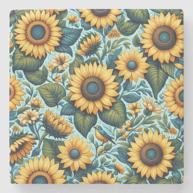 Dessous-de-verre En Pierre Été/tournesol/oiseau (Devant)