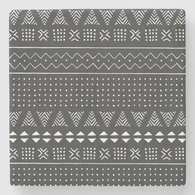 Dessous-de-verre En Pierre Ethnie tribale : motif noir blanc. (Devant)