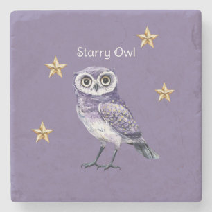 Dessous-de-verre En Pierre Étoiles d'or de hibou violet