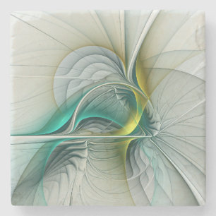 Dessous-de-verre En Pierre Évolution fractale, art abstrait turquoise doré