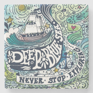 Dessous-de-verre En Pierre Explorer bleu profond d'arrêt de la mer  Never