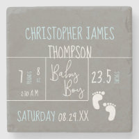 faire-part de naissance photo moderne Blue Grey Ba