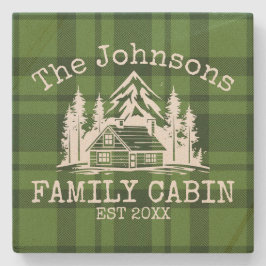 Dessous-de-verre En Pierre Famille Cabine Vert Plaid Nom à thème Personnalisé