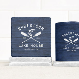 Dessous-de-verre En Pierre Family Lake House Rustique Marine Blue Wood