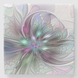 Dessous-de-verre En Pierre Fantaisie Abstraite Moderne Fleur Fractale Colorée