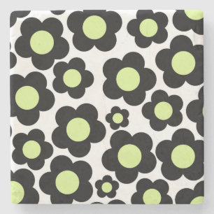 Dessous-de-verre En Pierre Fantasque floral noir et vert citron rétro joyeux