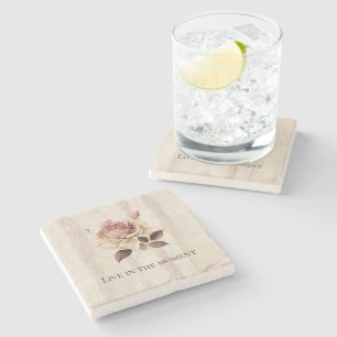 Dessous-de-verre En Pierre Faux Crème Rustique Rose Bois