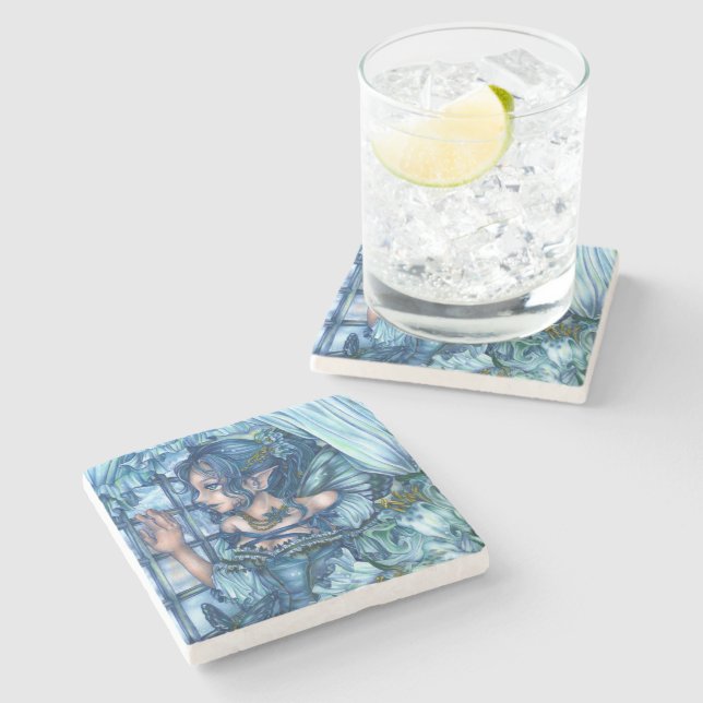 Dessous-de-verre En Pierre Fée de givre vue d'un hiver saphir (Côté)