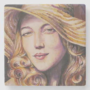 Dessous-de-verre En Pierre Femme avec le casquette