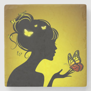 Dessous-de-verre En Pierre Femme papillons jaunes
