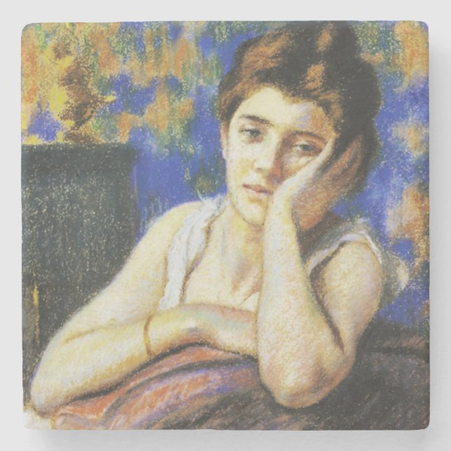 Dessous-de-verre En Pierre Femme penchée sur une chaise (Devant)
