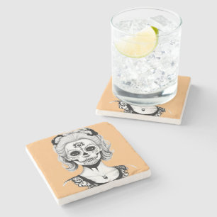 DESSOUS-DE-VERRE EN PIERRE FEMME SKULLHEAD