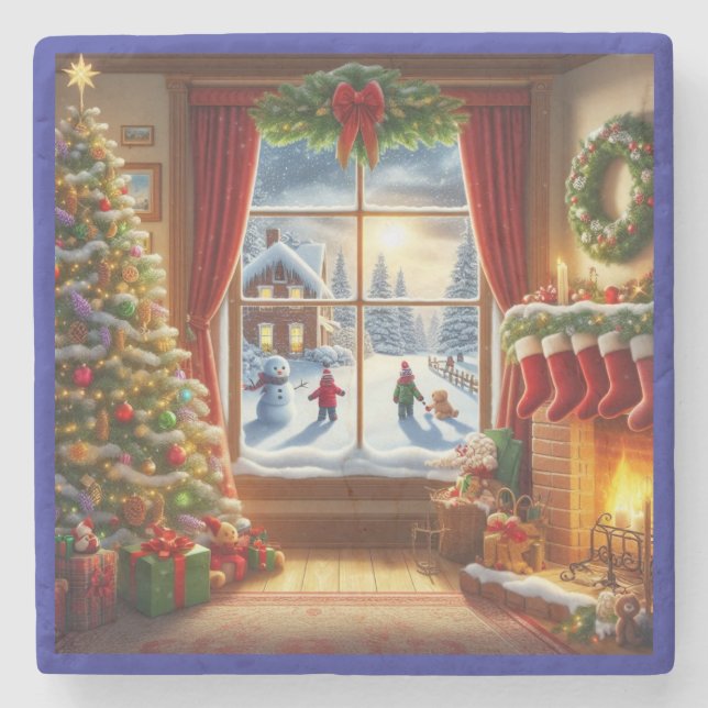 Dessous-de-verre En Pierre Fenêtre de Noël cosy (Devant)