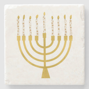 Dessous-de-verre En Pierre Festif Menorah Hanoukka Céleste bougies Mariage