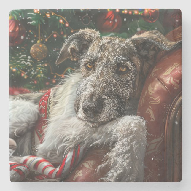 Dessous-de-verre En Pierre Fête de Noël du loup Hound Dog (Devant)