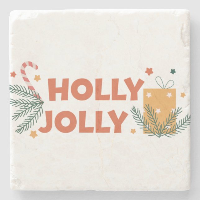 Dessous-de-verre En Pierre Fête de Noël Holly Jolly (Devant)