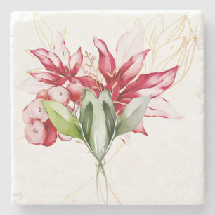 Dessous-de-verre En Pierre Fête d'hiver poinsettia aquarelle fleurs