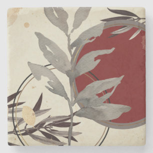 Dessous-de-verre En Pierre Feuille d'aquarelle Abstraite artistique   Bourgog