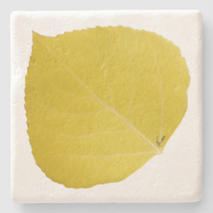 Dessous-de-verre En Pierre Feuille d'Aspen jaune #5