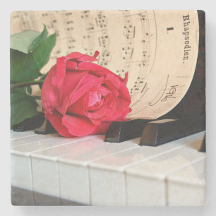Dessous-de-verre En Pierre Feuille de musique Red Rose et piano