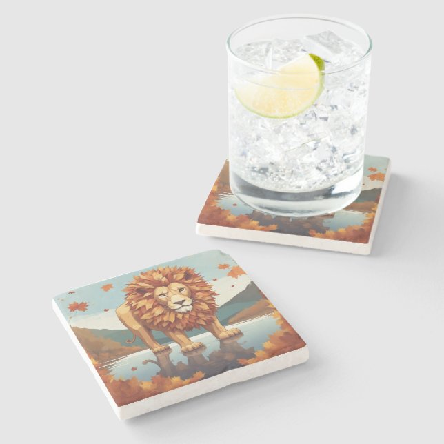 Dessous-de-verre En Pierre Feuilles d'automne Lion mâle (Côté)