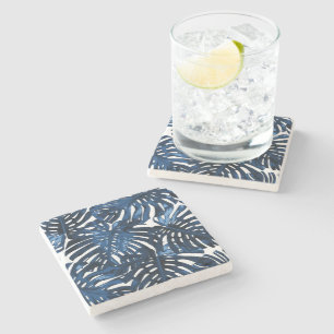 Dessous-de-verre En Pierre Feuilles de la jungle blanche bleue de la Marine t