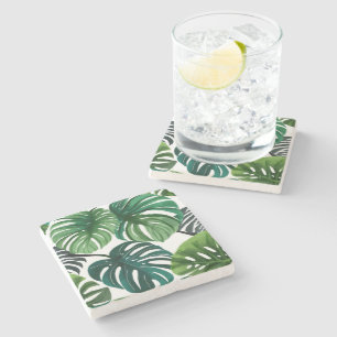 Dessous-de-verre En Pierre Feuilles de Monstera Aquarelle Botanique Moderne