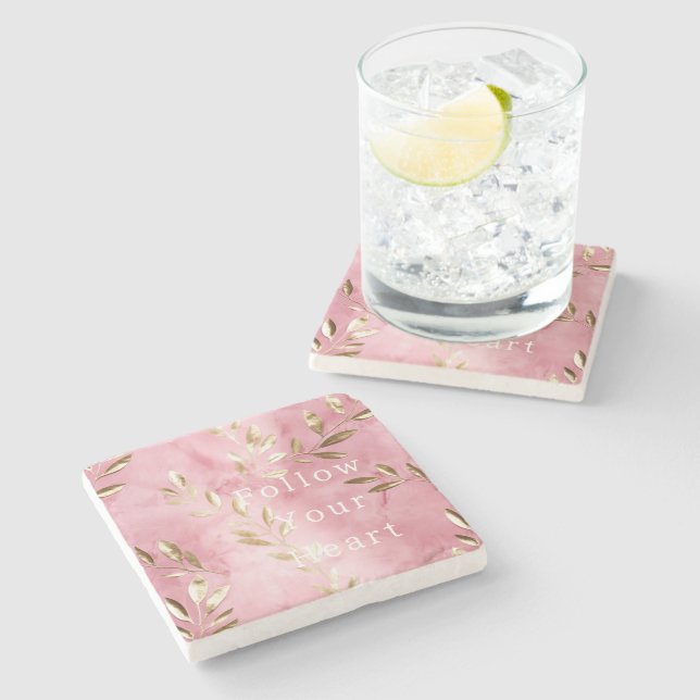 Dessous-de-verre En Pierre Feuilles d'or rose (Côté)