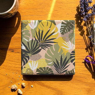 Dessous-de-verre En Pierre Feuilles Tropicales Abstraites Modernes & Points