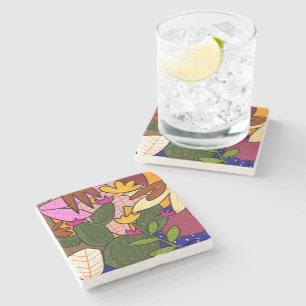 Dessous-de-verre En Pierre feuilles tropicaux Abstraits et fleurs