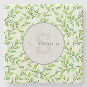 Dessous-de-verre En Pierre Feuilles verts et branches Monogram Stone