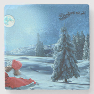 Dessous-de-verre En Pierre Fille de Noël en traîneau