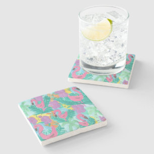 Dessous-de-verre En Pierre Flamant rose Tropical Jungle Imprimer