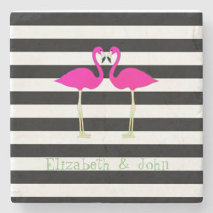 Dessous-de-verre En Pierre Flamants roses, rayures noires et blanches, person