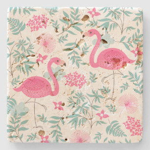 Dessous-de-verre En Pierre Flamingo rose verdure tropicale