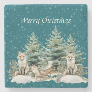 Dessous-de-verre En Pierre Flèches de neige de l'arbre de Noël Fox