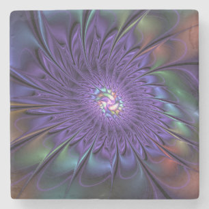 Dessous-de-verre En Pierre Fleur abstraite moderne colorée tendance