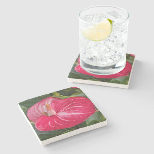 Dessous-de-verre En Pierre Fleur d'Anthurium Rouge Floral