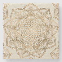 Fleur de la vie à Lotus - dorures pastel et toile